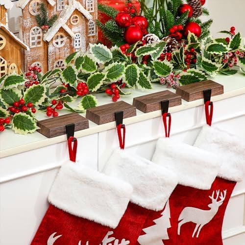 Zhengmy 12 Pcs Dark Wood Christmas Stocking Hangers for Mantel - Image 2
