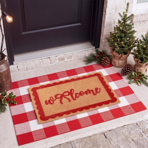 2pcs Christmas Welcome Mat for Front Door Layered Buffalo Plaid Outdoor Rug - Image 5