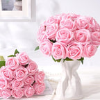 50Pcs Pink Roses Artificial Flowers, Real Touch Velvet Fake Roses Bouquet - Image 3