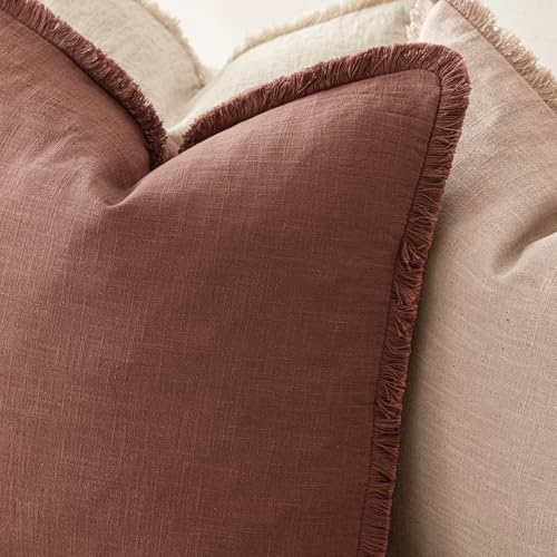 Foindtower Decorative Linen Fringe Throw Pillow Covers 20×20 Inch,Rust Red - Image 5
