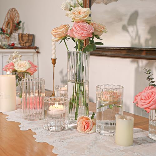 ComSaf Glass Cylinder Vases 12 Pcs 4/6/10 Inch Tall, Clear Ribbed Bud Vases - Image 2