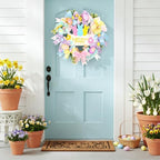 18 Inch Easter Wreath Floral Bunny Egg Wreath with Welcome Sign for Front Door Home Decor Easter Decorations Indoor Outdoor - Image 5