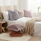 decorUhome Fall Faux Fur Throw Pillow Covers 24x24 Set of 2 Beige White - Image 6