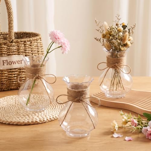 12 Pack 5.7" Plastic Small Vases for Centerpieces with Jute Twine, Plastic Bud Vase Bulk, Flower Vases Bulk Hyacinth Avocado Growing Vases for Wedding Living Room Table Decorations - Image 6