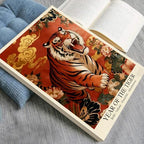Chinese Lunar Year of the Tiger Art Print – Bold Valiant Powerful Adventurous Zodiac Wall Decor with Red Peony & Gold Cloud Pattern for Home Office and Apartment 16X24 in Black Framed - Image 3