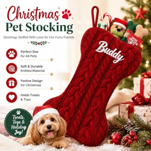 Personalized Dog Christmas Stockings, Custom Name Bone Shaped Pet Stocking - Image 3
