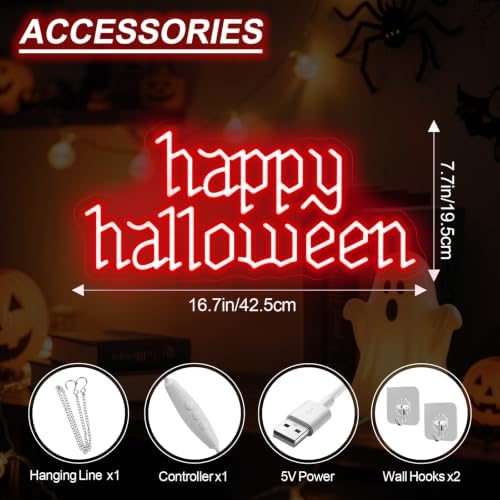 Happy Halloween Neon Sign, Red Gothic LED Wall Decor Light 16.7x7.7 Inch - Image 2