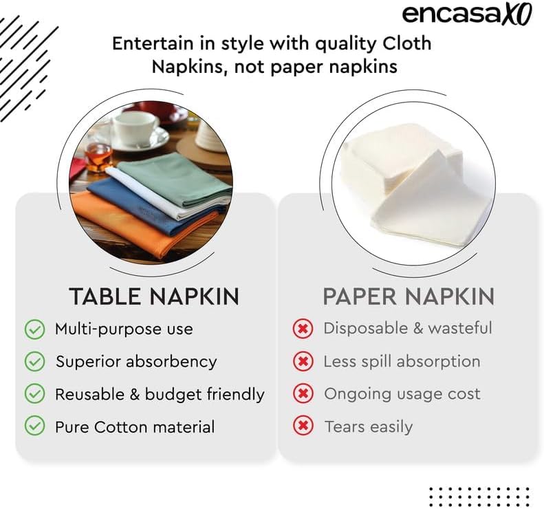 Encasa XO Cloth Napkins, Washable, Reusable Cotton 17"x17" - Image 6