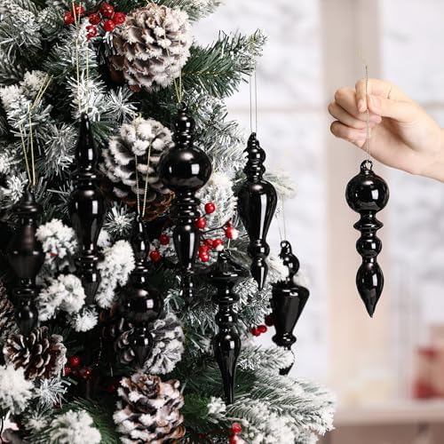 Mifoci 8 Pcs 6 Inch Mercury Glass Finial Christmas Ornaments,Black - Image 5
