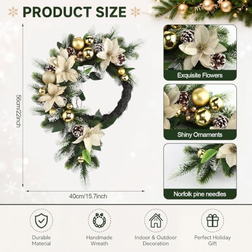 22'' Christmas Wreath for Front Door Large Door Wreath, Luxurious - Image 2