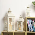 TRIROCKS 3-Pack Decorative Lanterns - 19" Vintage Metal Candle Holders with Tempered Glass - Perfect for Christmas, Living Room, Garden, Patio, Indoor & Outdoor Events (White with Gold Brush Finish) - Image 4