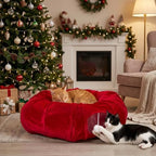 Thyle Christmas Cat Tunnel Bed, Burgundy, 2.4ft X 2.4ft X 11.8in, Velvet - Image 5