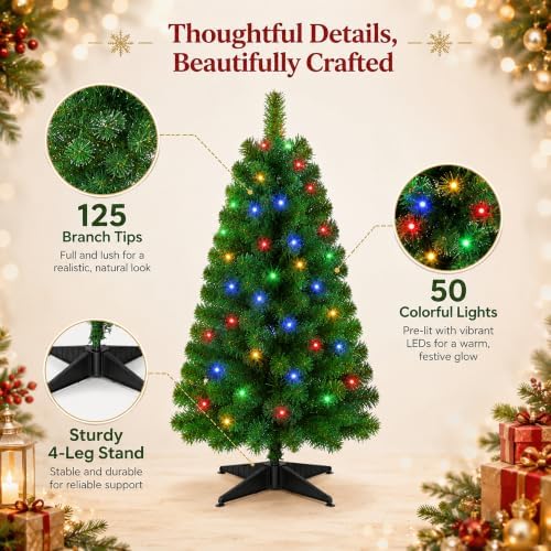 XXYYZZ 3FT Pre-lit Artificial Christmas Tree with 50 LED Lights （11 Modes） - Image 3