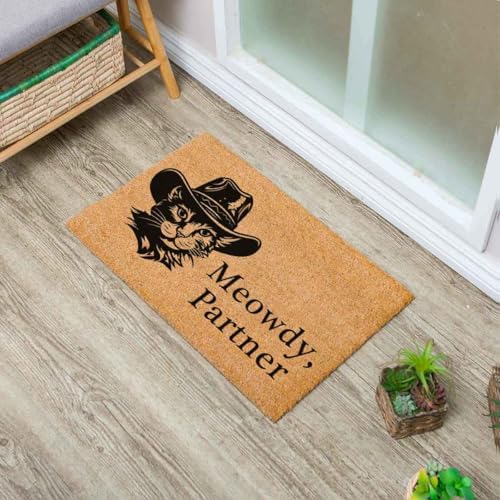 Cat Wearing Cowboy Hat Meowdy Partner Welcome Doormat, 23.6 x 15.7 Inch, Coir with PVC Backing, Non-Slip, Water-Resistant, Modern Style, Small Size - Image 2