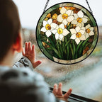 White Lily Flower Leaves Stained Glass Window Hanging Suncatcher Gifts 12" - Image 2