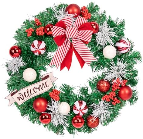 Christmas Wreaths for Front Door Decor Flower, 20" Peppermint by Culudea
