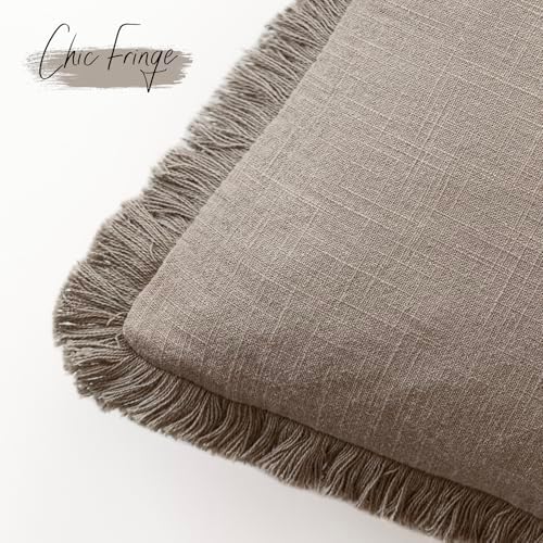 Foindtower Decorative Linen Fringe Throw Pillow Covers 22×22 Inch,Brown Tan - Image 3