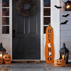 Glitzhome Fall Reversible Wood Pumpkin Porch Sign – 36" Dual-Sided Welcome Design with Autumn Leaves，Flips to Hey Boo for Halloween Entryway - Image 6