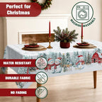 Rectangle Christmas Tablecloth 60x120 Inch, Farmhouse White Snowman Snowflake Table Cloth, Polyester Waterproof Wrinkle Resistant Xmas Table Cover for Holidays Dinning Table Decor - Image 6