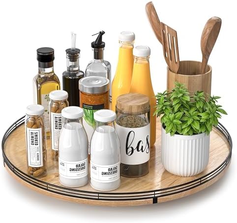 AMH 18-Inch Extra Large Farmhouse Oak Lazy Susan Organizer by AMH