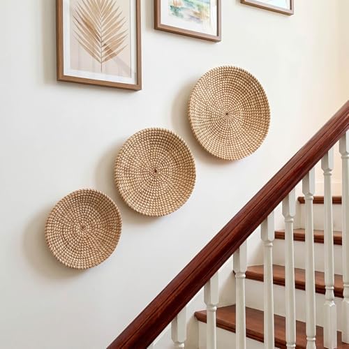 Laquedecraft Baskets Wall Decor Set of 3, Natural Handwoven Wicker - Image 4