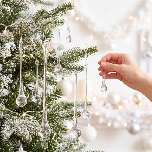 44 Pcs Clear Glass Teardrop Christmas Ornaments,7 Multiple Sizes by LOYIM