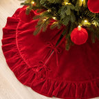 59-Inch Dark Red Ruffled Velvet Christmas Tree Skirt with Bow Ties, Extra Large Round Xmas Tree Base Cover for Christmas, New Year, Home and Party Decor, 150 cm - Image 3