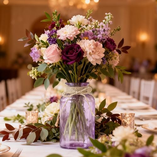 6 Pack Mason Jar Vases for Centerpieces, Purple Glass Flower Vase - Image 5