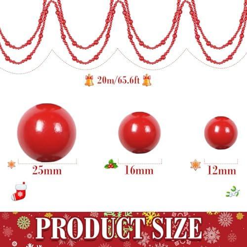 Zeyune 1 Pcs 66 Feet Christmas Beads Garland, Red - Image 2