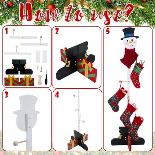 Cinnvoice Christmas Stocking Holder Wooden Xmas Snowman Freestanding Stand - Image 3
