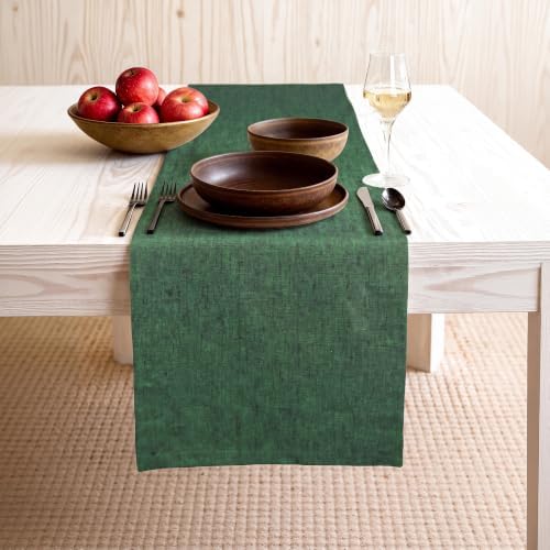 100% Pure Linen Extra Long Table Runner - 14 x 108 Inch Farmhouse Dining Table Runner, Perfect for Fall, Thanksgiving, and Christmas -Athena -Forest Green by BETRIC