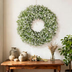 26" Large Artificial Boxwood Wreath for Front Door Decoration (White-Green) - Image 4