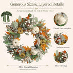 20 Inch Pre-Lit Cream and Gold Pumpkin Fall Wreath for Front Door - Image 2