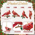 Yuntau 8 Pcs Crystal Christmas Hanging Ornaments, Red Cardinal - Image 2