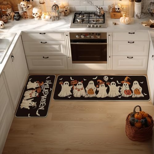 Artoid Mode Ghost Bat Black Halloween Kitchen Mats Set of 2-17x29+17x59 - Image 2