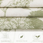 Foindtower Set of 2 Linen Floral Throw Pillow Covers Vintage Accent Print Decorative Cozy Cushion Covers Farmhouse Boho Home Decor for Sofa Chair Couch Bedroom Living Room,24×24 Inch,Light Green - Image 2
