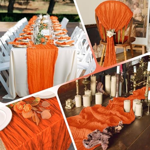 14 Pack Orange Cheesecloth Table Runner 17x108 Inch Semi Sheer Boho Gauze Cheese Cloth Fabric Table Runners, for Wedding Party Baby Shower Birthday Home Decor Garden Farmhouse - Image 5