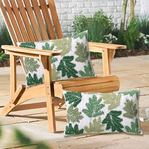 Set of 2 Embroidered Decorative Throw Pillow Covers Couch Square Pillowcases Cushion for Bedroom Sofa Farmhouse Decor 18x18 Inch (Green Maple Leaf-Lumbar) - Image 4