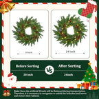 24" Real Touch Pine Christmas Wreath with Lights, with Pine Cones/Berries - Image 5