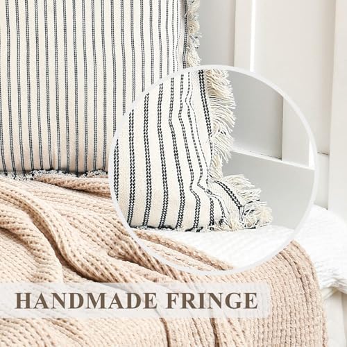 ZWJD Throw Pillow Covers 18x18 Set of 2 Striped Pillow Covers with Fringe Chic Cotton Decorative Pillows Square Cushion Covers for Sofa Couch Bed Living Room Farmhouse Decor(Bright Blue) - Image 6