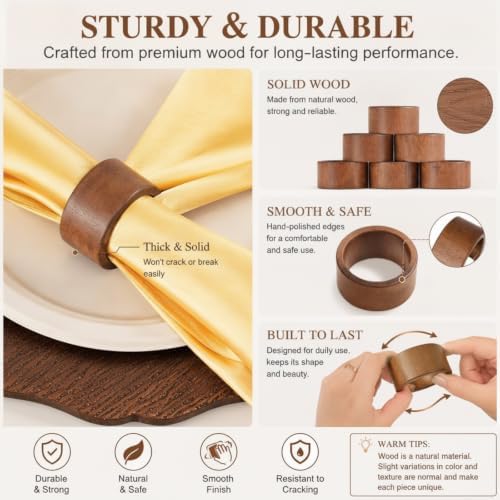Havawish 24 Pcs 13" Wooden Textured Charger Plates with Napkin Ring, Brown - Image 3