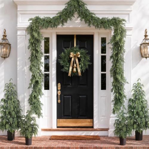 Christmas Garland 9FT Decorations Real Touch Cedar Cypress Pine Greenery Artificial Green Christmas Garland for Mantle, Fireplace, Table, Stairs, Door, Porch, Indoor Outdoor Decorations - Image 6
