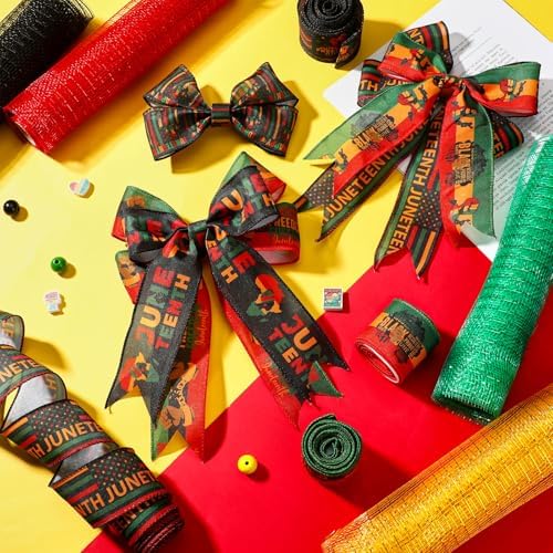 10 Pcs Juneteenth Ribbon Including 4 Rolls Mesh Ribbon 6 Rolls Juneteenth Freedom Day Wired Edge Wreath Metallic Wreath Wrapping Crafts for Holiday Party Home Decorative DIY Craft - Image 3