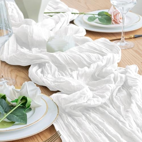Cheesecloth Table Runner 10FT 12Pcs Ivory Boho Gauze Rustic Sheer Runners - Image 6