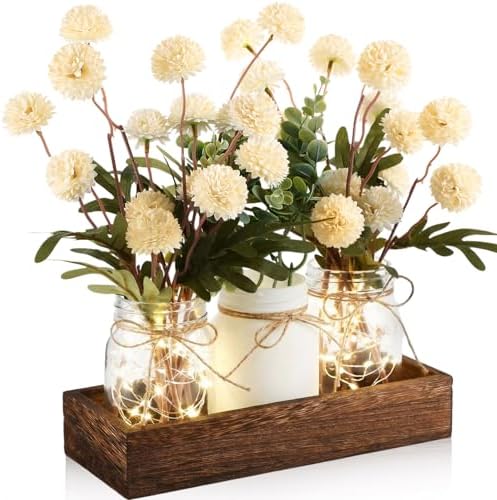 Suncalla 3pcs White Fake Kiku Flowers Pompon Mum Mason Jar Centerpiece by Unknown