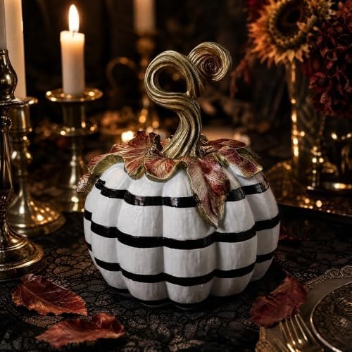 Monochrome Resin Pumpkin Sculpture Minimalist Halloween Decor for Party - Image 6
