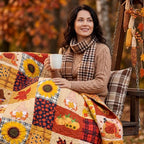 50''x66'' Fall Maple Leaves Quilted Throw Blanket Retro Deocr - Image 4