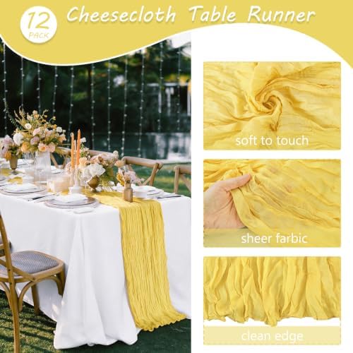 35x120 Inch Light Yellow Cheesecloth Table Runner Wedding Party Decor - Image 4