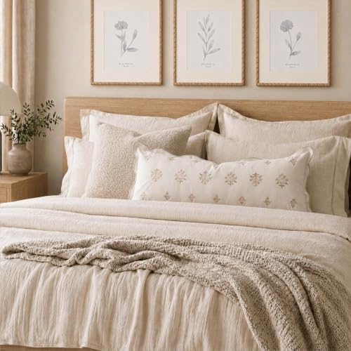 BlissBlush Long Lumbar Pillow Cover 14x36 for Bed, Cream White Velvet Decorative Lumbar Pillow Cover, Floral Accent Cushion Cover with Embroidery and Scalloped Edge for Couch Sofa Bed, Cover ONLY - Image 3