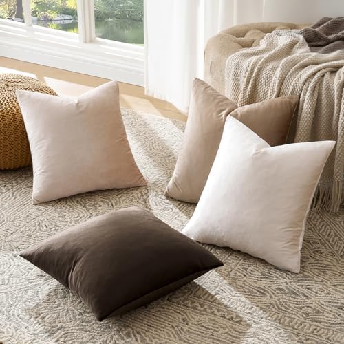 GIGIZAZA Pack of 4 Decorative Velvet Pillow Covers 20x20 Gradient Brown - Image 5